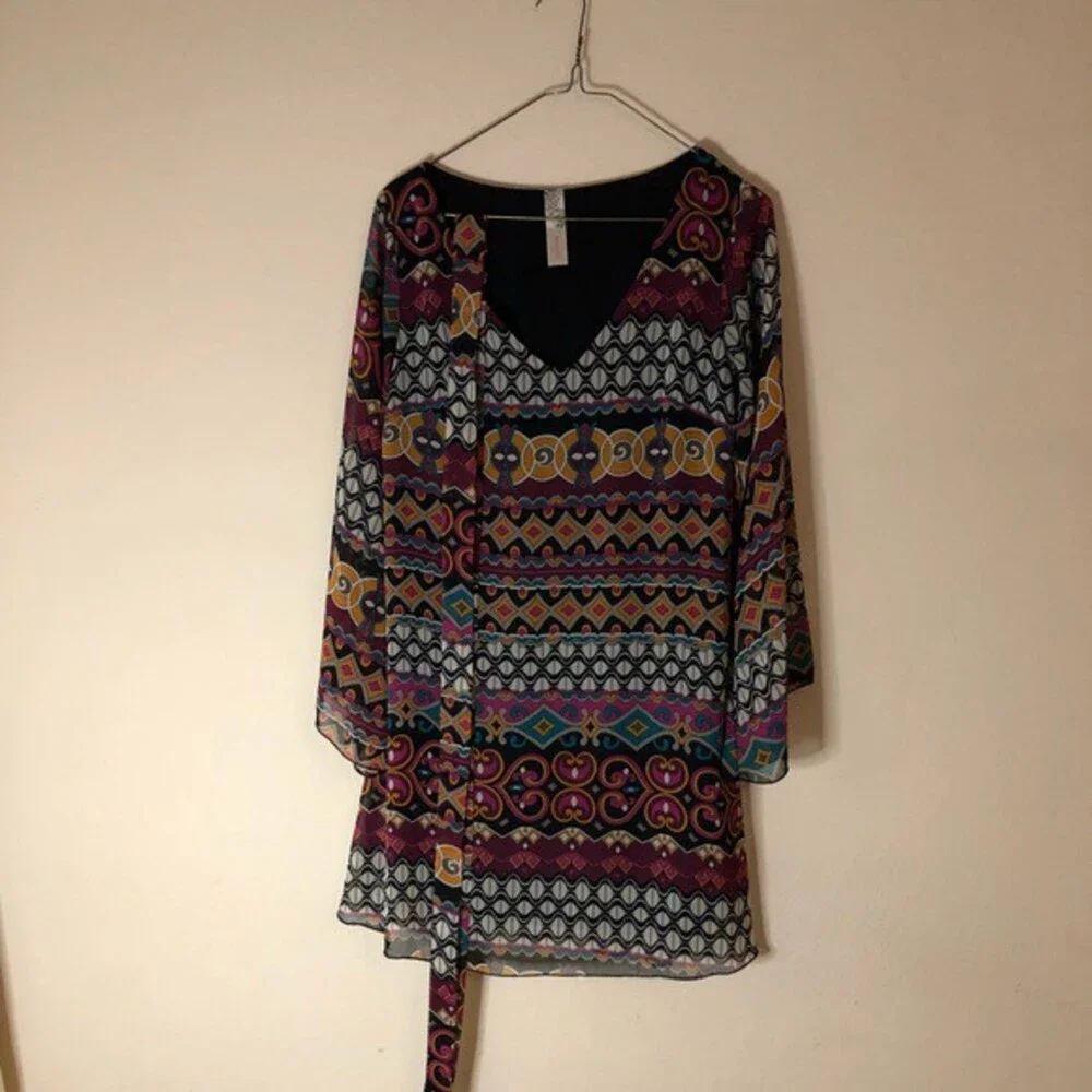 Yahada Boho Multi Color Sheath Mini Dress